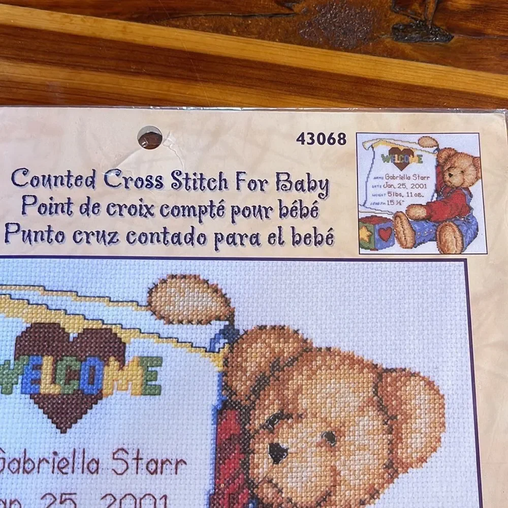 Bucilla Counted Cross Stitch for Baby Blue Jean Teddy Bear New Unopened